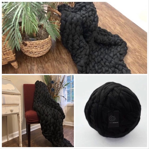 Chunky Knit Blanket Black White Tan Gray 39x60 - Picture 1 of 4